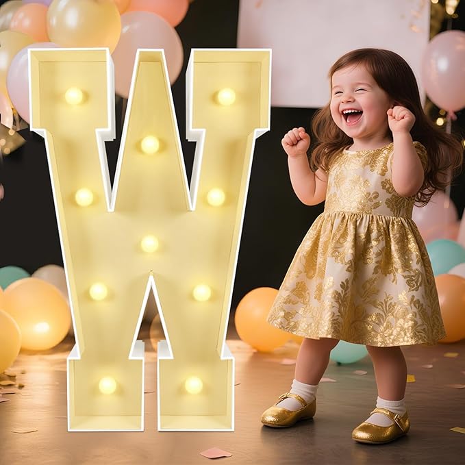Marquee Light Up Letters: 3FT Large Decorative Signs for Party Decorations Baby Shower Birthday Wedding Engagement Anniversary, 3 Feet Tall Pre-Cut DIY Foamboard Letter W - Easy to Assemble