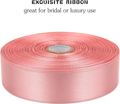 Rose Gold Solid Satin Ribbon 1 Inch 50 Yards Solid Polyester Fabric Ribbon for Gift Wrapping Wedding Christmas Baby Shower Birthday Party Decoration Handmade Immortal Flower Craft