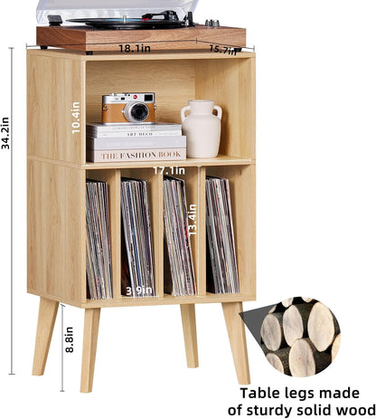 Lerliuo Record Player Stand, Turntable Stand Holds up to 160 Albums | Mid-Century Vinyl Storage Cabinet Table,Solid Wood Legs, Record Player Holder Dispaly Shelf for Living Room,Burlywood
