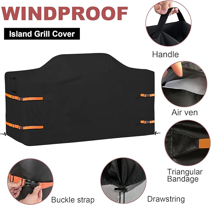 98 in Island Grill Cover,98 Inch Island BBQ Grill Head Cover,Heavy Duty Waterproof Suitable for Outdoor Island Grill BBQ Black