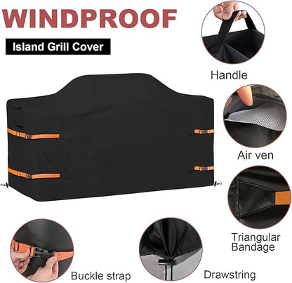 98 in Island Grill Cover,98 Inch Island BBQ Grill Head Cover,Heavy Duty Waterproof Suitable for Outdoor Island Grill BBQ Black