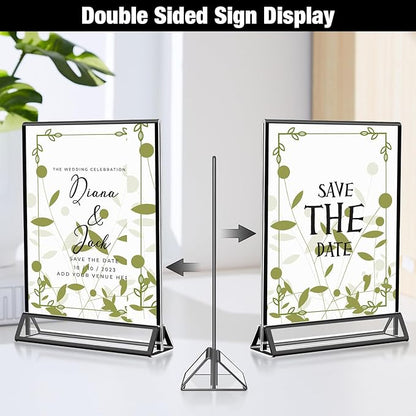 Acrylic Black Sign Holders 4x6, 12 Pack Wedding Black Table Number Holders, Double Sided Photo Display Picture Frame Paper Stand, Clear Flyer Stand Menu Holder for Wedding, Home, Party, Restaurant