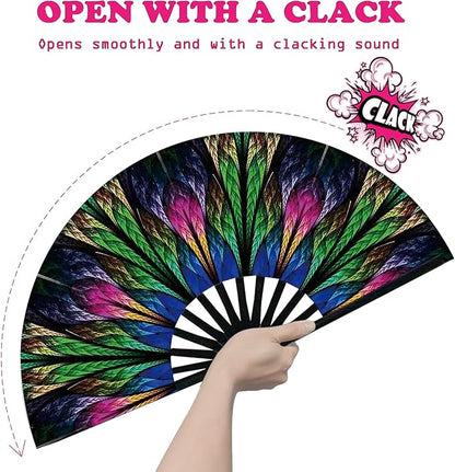 Rave Fan, Large Folding Hand Fan for Women and Men, Popping Fans for Line Dancing for Raves, EDM, Dance Party, and Home Decoration