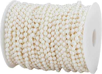 5mm Crafts Faux Pearl Beads Garland Pearl Bead Roll Strand of Pearls to Decorate Floral Centerpieces Wedding Party Favor Christmas Tree(99 Feet Ivory)