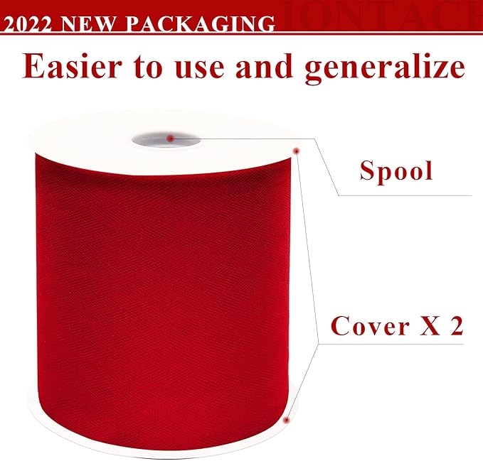 Red Tulle Fabric Rolls 6 Inch by 200 Yards (600 feet) Fabric Spool Tulle Ribbon for Christmas Gift Wrapping DIY Red Tutu Bow Baby Shower Birthday Party Wedding Decorations Craft Supplies
