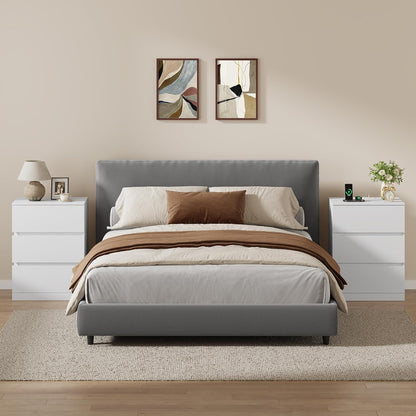 Nightstands Set of 2 with Charging Station and Hidden Drawer, 26"H, White | Bedside Table with 4 Drawers, Modern Night Stand for Bedroom, Side Table with Storage 18.9" W x 15.7" D x 26" H
