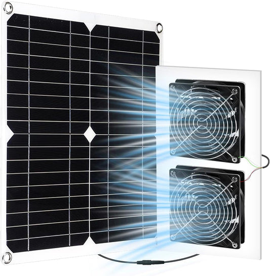 25W Solar Powered Fan for Chicken Coop, Plug Play, Solar Exhaust Fan for Shed, Greenhouse, Dog House, Kennel, Attic, Barn, Waterproof Ventilation with Strong Airflow, Easy Connector