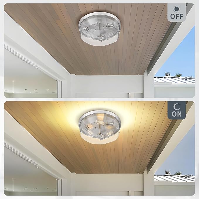 Brushed Nickel Flush Mount Ceiling Light, 3-Light Hallway Light Fixtures, Modern Farmhouse Farmhouse Ceiling Light Clear Glass for Kitchen Porch Entryway Indoor Outdoor
