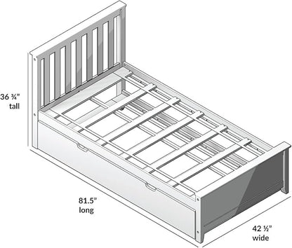 Max & Lily Twin Bed, Wood Bed Frame with Headboard For Kids with Trundle, Slatted, Blue