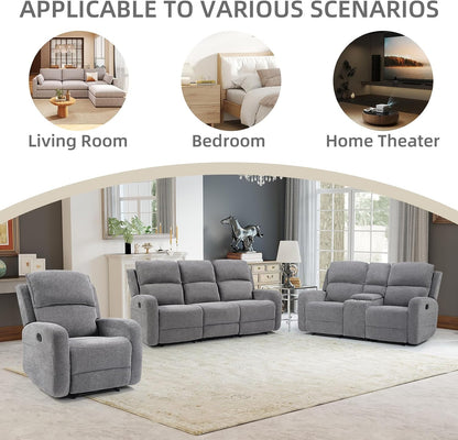 EBELLO Manual Living Room Furniture Reclining Couch Set, Fabric Recliner Chair, Loveseat and 3 Seat Sofa Couch for Meeting Room(Recliner+Loveseat+3 Seat Sofa)