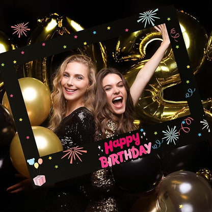 32 x 24 Inch Large Blank DIY Photo Booth Props Picture Frame Party Frame DIY Photo Booth Props Selfie for Birthday, Graduation, Christmas Holiday Party(Black,Horizontal)