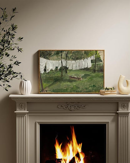 InSimSea Framed Wall Art for Living Room for Living RoomVintage Laundry Room Art Print Antique Oil Painting Country Landscape Vintage Wall Art Canvas for Bathroom Bedroom Office Gallery 16x24in