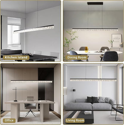 Modern Led Pendant Light, Dimmable Crystals Led Chandelier for Dining Room Light Fixture Over Table Creative Vertical Pendant Light for Kitchen Island, Dining Room, Bedroom(49.6IN)