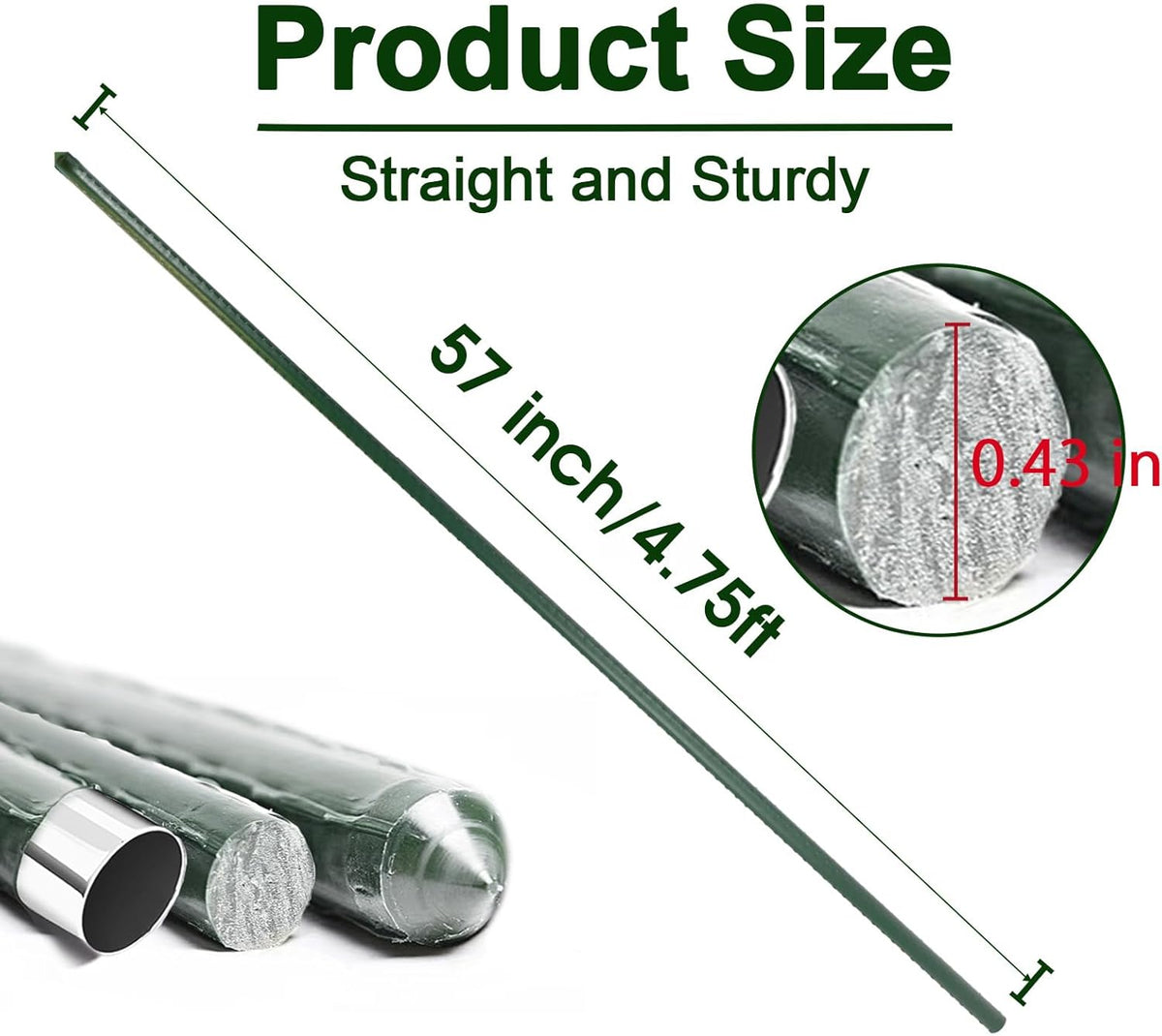 Garden Stakes 57 Inch, Approx 5ft Steel Plant Stakes 25 Pack for Gardening and Farm, 57" Plastic Coated Plant Support for Tomato, Cucumber, Bean, Flower, Potted More Climbing Plants
