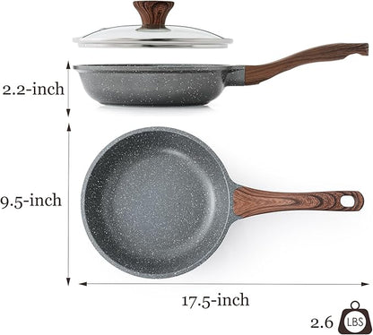SENSARTE Nonstick Frying Pan Skillet with Lid, Omelet Pan with Cover, Healthy Egg Pan Chef's Pan, Kitchen Cooking Pan, Free of Intentionally Added PFOA (9.5inch + Glass Lid)