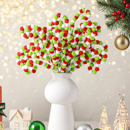 Gejoy 12 Pcs Christmas Tree Picks and Sprays White Red Green Christmas Picks 12'' Candy Cane Lime Green Pompom Peppermint Tree Topper Elf Ornament for Xmas Wreath Vase Filler Branches Decoration