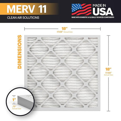 BNX TruFilter 18x18x1 Air Filter MERV 11 (6-Pack) - MADE IN USA - Allergen Defense Electrostatic Pleated Air Conditioner HVAC AC Furnace Filters for Allergies, Dust, Pet, Smoke, Allergy MPR 1200 FPR 7