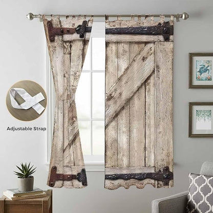 Farmhouse Wood Grain Living Room Curtains 84 Inch Length, Window Curtains Tab Top, Vintage Country Barn Gate Brown Light Filtering Window Treatments Drapes 52"x84" 2 Panel