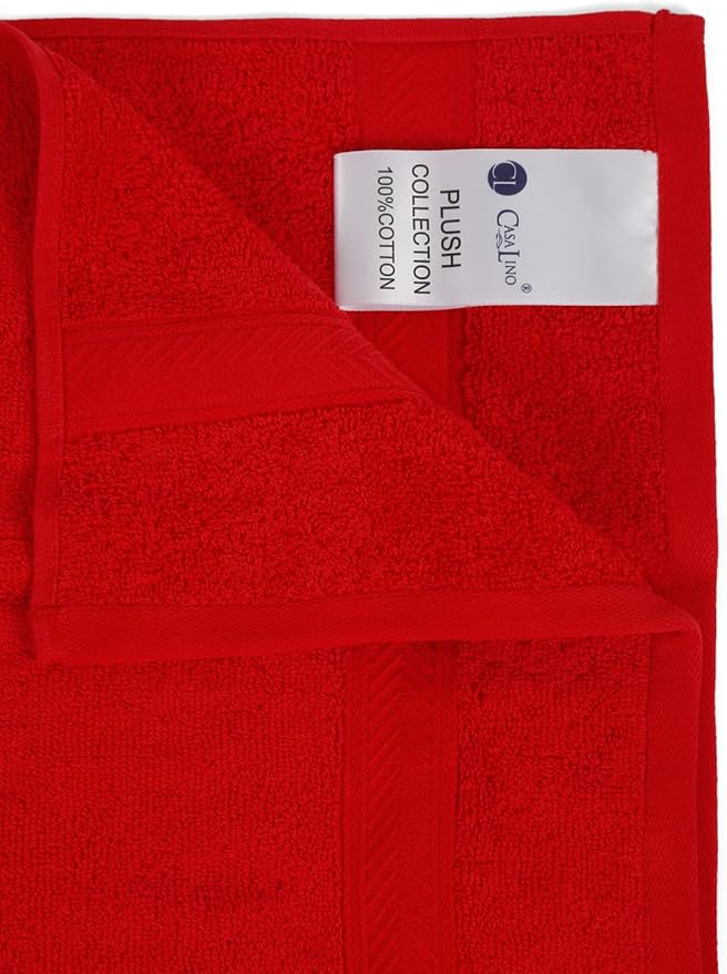 CASALINO Plush Collection Towel Set, Premium Quality 100% Pure Cotton, Highly Absorbent, Super Soft, Soft and Plush, (4 PCS Hand Towel Set, Red)