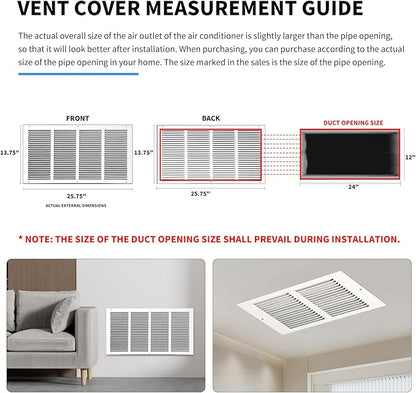 24x12 Return Air Grille(Duct Opening Size),Air Return Vent Cover,Flat Vent Cover,Rejillas De Aire Acondicionado para Casa,Return Air Grilles,Outer Dimensions:25.75"Wx13.75"H(24"Wx12"H, Duct Opening)