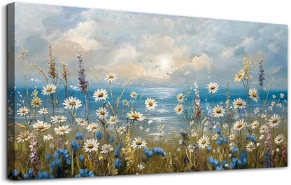 Large Wall Decor for Living Room Canvas Wall Art for Office Modern Wall Decorations for Bedroom White Flower Landscape Paintings Farmhouse Pictures Artwork Room Home Decor 48x24