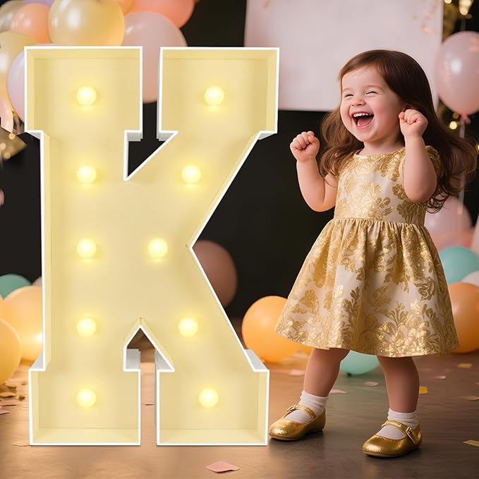 Marquee Light Up Letters: 3FT Large Decorative Signs for Party Decorations Baby Shower Birthday Wedding Engagement Anniversary, 3 Feet Tall Pre-Cut DIY Foamboard Letter K - Easy to Assemble