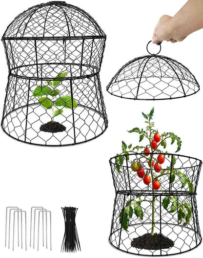 Garden Cloches for Plants 2 Pack Metal Plant Protectors from Animals Chicken Wire Cloche Updated Plant Cages for Outdoor Plants Vegetables Seedlings 13" D x 14" H
