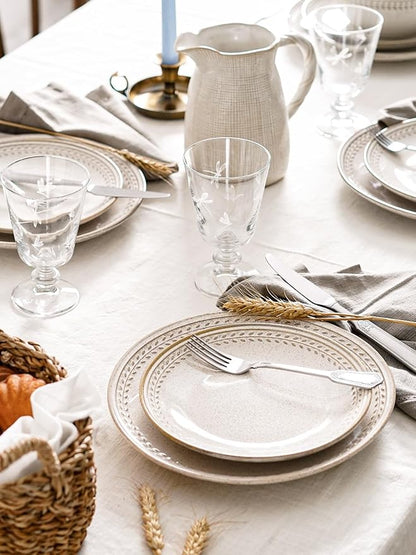 Dinnerware Sets for 4, 12 Piece Ceramic Dish Set with Plates and Bowls | Oven/Dishwasher/Microwave Safe | Ideal for Housewarming | Reactive Beige (10" Plate+8" Dish+27oz Bowl)