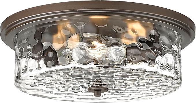 Large Industrial Flush Mount Ceiling Light, 16" 3-Light Modern Ceiling Light Fixture, Farmhouse Close to Ceiling Lighting,Hammered Glass Ceiling Light for Bedroom, Living Room, Kitchen Island