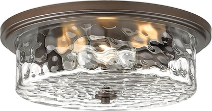 Large Industrial Flush Mount Ceiling Light, 16" 3-Light Modern Ceiling Light Fixture, Farmhouse Close to Ceiling Lighting,Hammered Glass Ceiling Light for Bedroom, Living Room, Kitchen Island