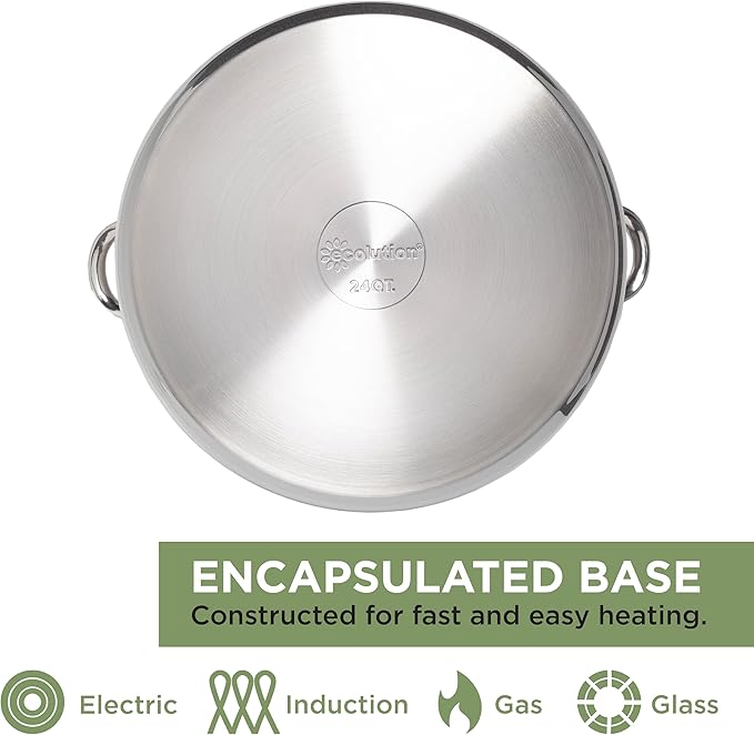 Ecolution Stainless Steel Stock Pot, Encapsulated Induction Ready Cooking Pot with Glass Lid, Oven Safe, Dishwasher Safe Soup Pot, 24-Quart