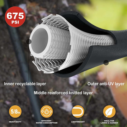 Hybrid Garden Hose 15FT - 5/8" Durable and Sturdy Flexible Rubber Hose with Brass Fittings - UV Resistant and Leak Proof with High Functionality for Small Gardens and Patio Cleaning
