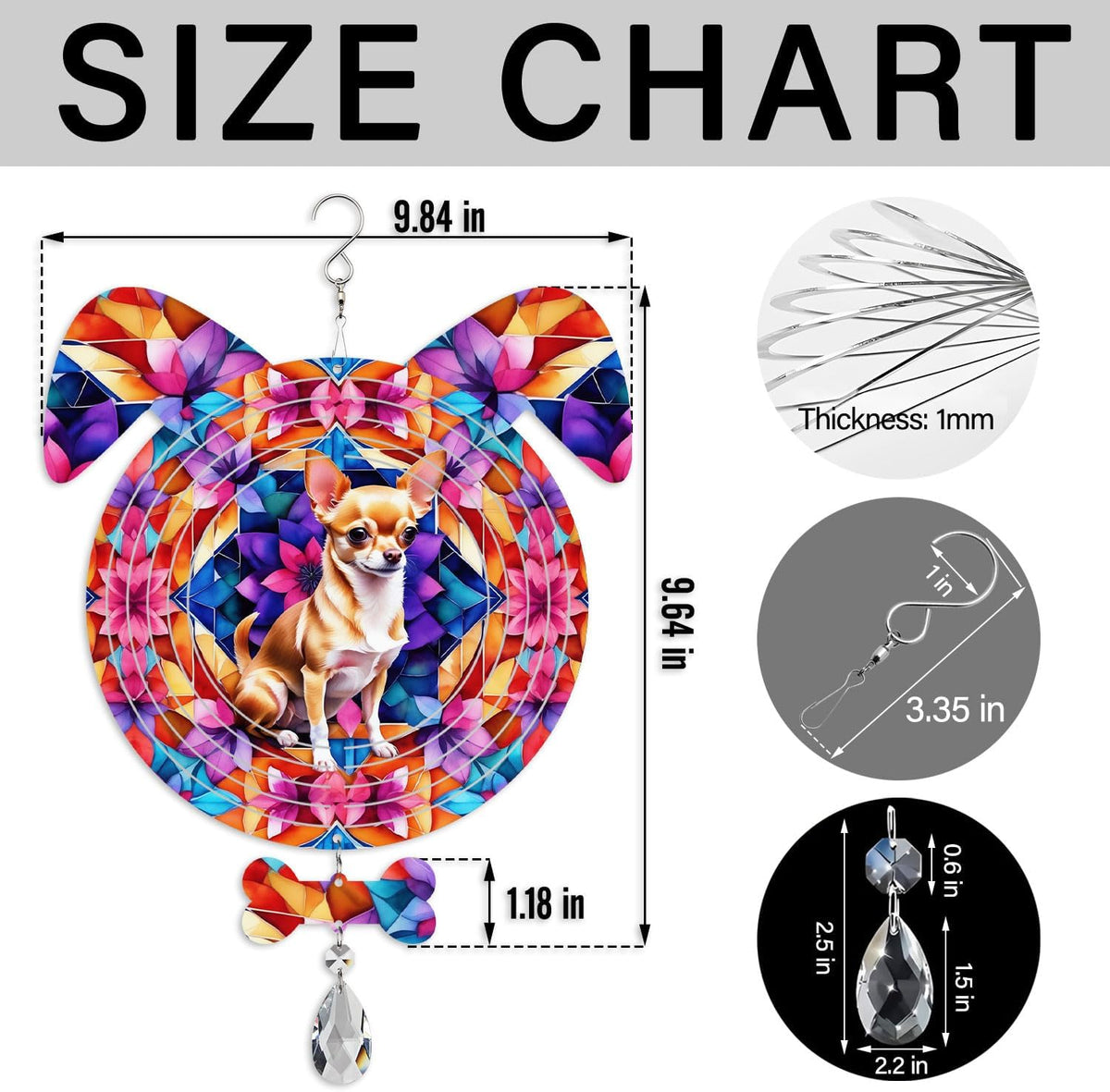 Chihuahua Dog Ears Wind Spinner, Chihuahua Wind Spinner Hanging for Yard and Garden