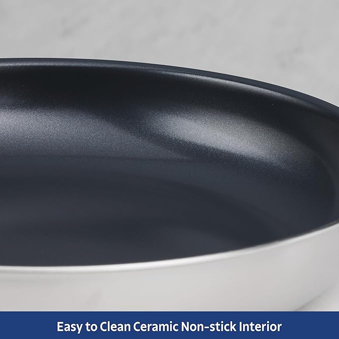 Tramontina Signature 10-Inch Tri-Ply Clad Stainless Steel Frying Pan with Ceramic Non Stick Interior, Induction-Ready Nonstick Skillet, Oven-Safe, Dishwasher-Safe