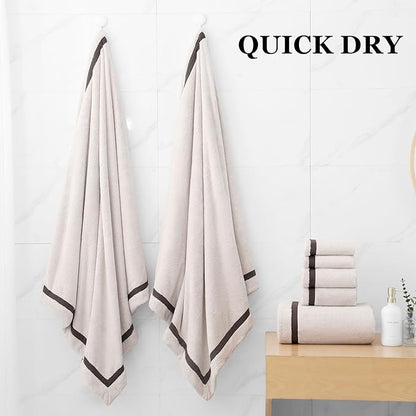 Bath Towel Set,Premium Microfiber Bathroom Towel-2 Extra Large Bath Sheets,2 Hand,2 Washcloths,Super Soft Highly Absorbent Luxury Shower Towels(Cream, 6Piece)