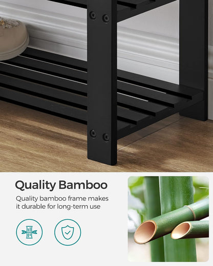 SONGMICS Bamboo Shoe Bench, 3-Tier Shoe Rack Organizer for Entryway, Living Room, Bench Seat Holds Up to 300 lb, 11.9 x 28.3 x 19.2 Inches, Ink Black and Slate Gray ULBS604B01