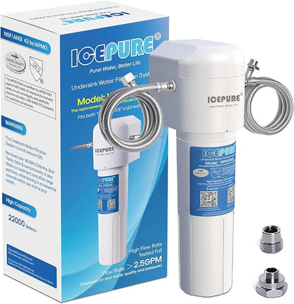 ICEPURE Under Sink Water Filter System, 3 Years or 22000 Gallons Ultra High Life NSF/ANSI 42 Certified, Removes Heavy Metals,Chlorine,Direct Connect Under Counter Drinking Water System, USA Tech