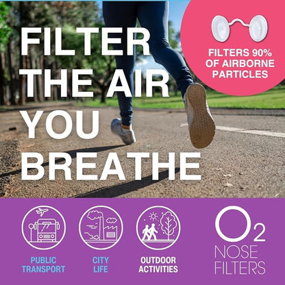 O2 Nose Filters with 3M Filtration - Nasal Screens for Allergies, Dust & Smoke - Drug-Free & Latex-Free Nose Filters - Invisible Allergy Protection (X-Small x 10)