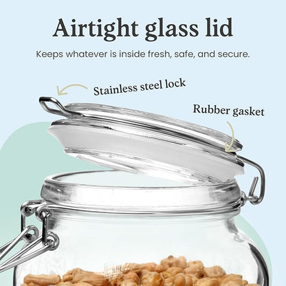 Set of 3 Glass Mason Jar 64 Ounces with Airtight Lid Large Jars With Stainless Steel Bail And Trigger Clamps