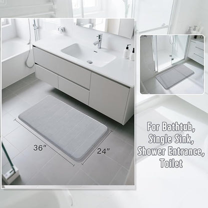 Yimobra Large Bath Mat 36"x24", Super Soft Quick Dry Memory Foam Bathroom Rug, Water Absorbent, Non Slip Backing Machine Washable for Tub Shower, Thick Comfort Support, Silver
