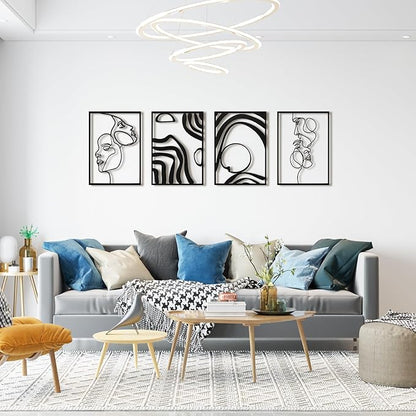 Art3d Metal Wall Art, Set of 4 Black Wall Decor for Living Room Bedroom Hallway Dining Room, Line Art Wall Décor, Life and Romance Story theme Minimalist Wall Art Style