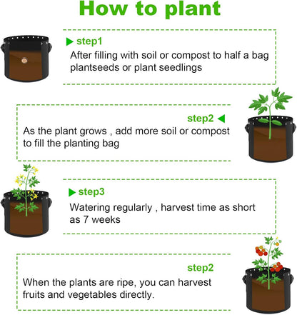 10 Gallon Plant Grow Bags 5-Packs with Holes,Thichkened Non-Woven Aeration Fabric Pots with Handles - Reinforced Weight Capacity