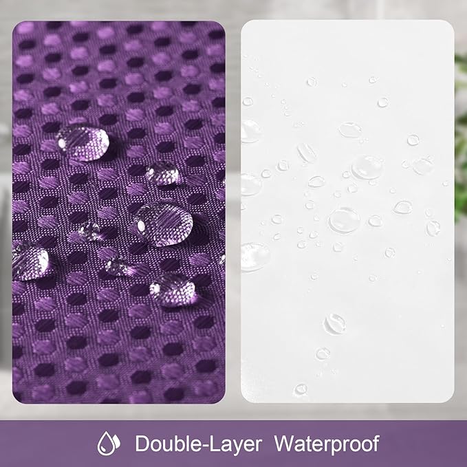 3 in 1 Shower Curtain Set, Purple Waffle Shower Curtain and PEVA Liner Set with 12 Stainless Steel Shower Curtain Hooks, Waterproof Fabric Shower Curtains for Bathroom, 72 W x 72 H