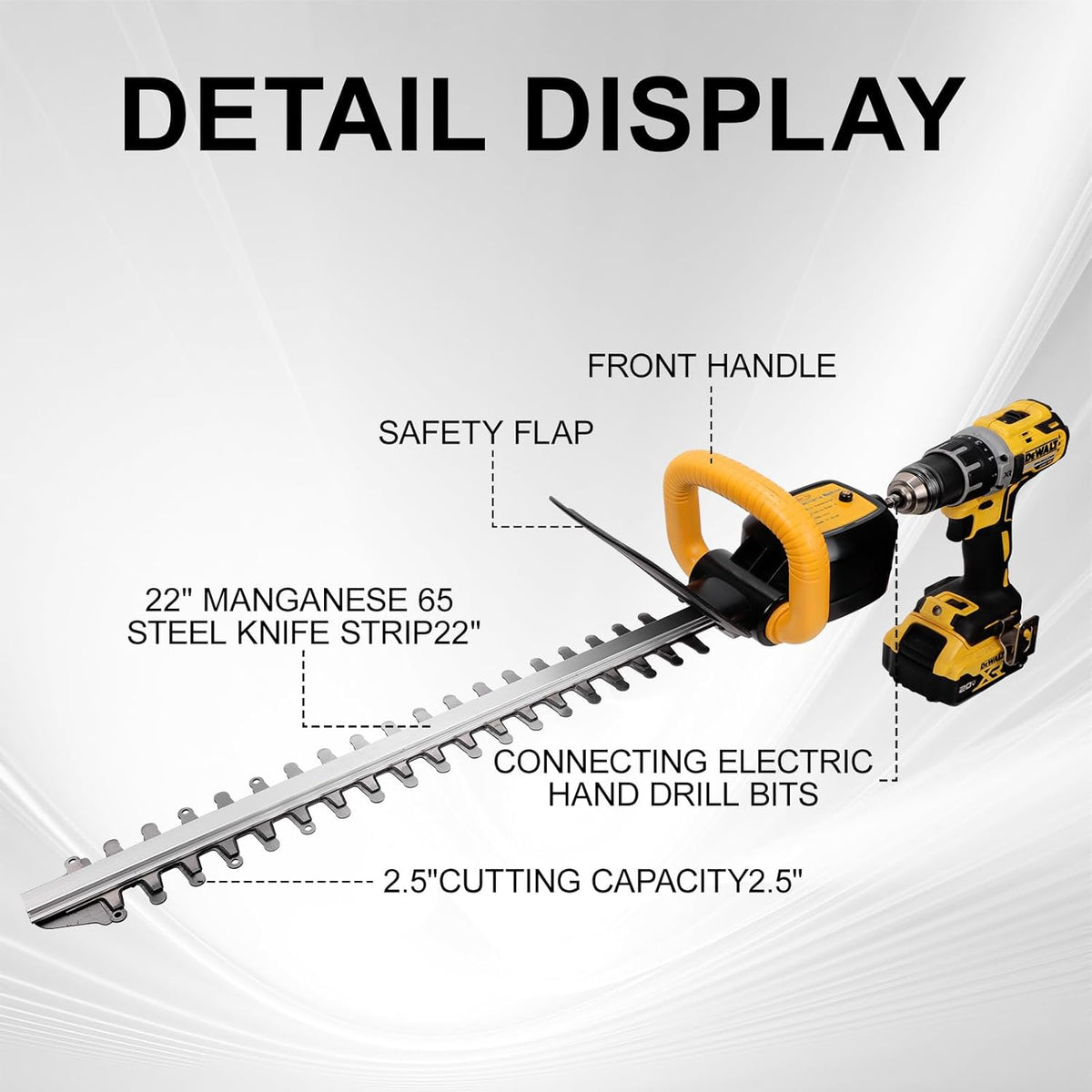 RENYU Portable Hedge Trimmer, 22 Inch Bush Trimmer Drill, 2.5 Inch Cut Capacity for Lawns, Hedges, Electric Hand Drill Not Included