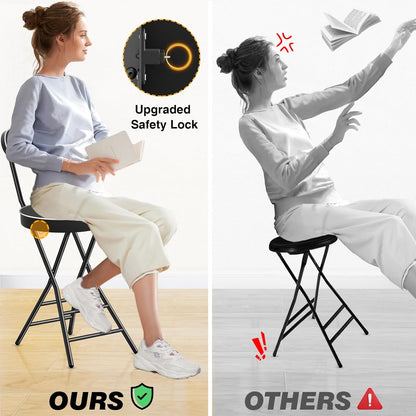 TAVR Folding Chair, Tall Folding Bar Chair with Backrest & Safety Lock, Portable PU Leather Counter Chair for Kitchen, Balcony, Camping, Fishing & Indoor Outdoor Use