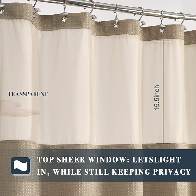 N&Y HOME Extra Long Waffle Weave Shower Curtain with Snap-in Fabric Liner Set, 12 Hooks Included - 71" x 84", Hotel Style, Mesh Top Window, Machine Washable & Water-Repellent - 71x84, Linen