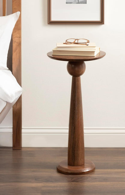 Kate and Laurel Jakob Modern Wooden Round Side Table; 12 x 24; Walnut Brown; Circle Pedestal Table for Use as Bedroom Nightstand; Indoor Plant Stand; or Decorative Living Room Table