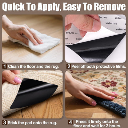 Premium Rug Grippers & Carpet Tape – 8PCS Square Anti-Slip Pads for Area Rugs, 3.9 Inch, Prevent Curling & Sliding, Ideal for Hardwood, Tile, Marble, and Laminate Floors