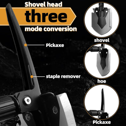 28" Tactical Folding Shovel Military Multi-Tool - Entrenching Tool with Pick/Axe/Saw, Carry Case - Portable for Car, Camping,Snow, Hiking, Survival Gear