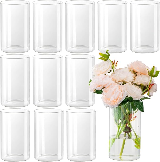 12pcs Glass Cylinder Vases for Centerpieces - 6 Inch Tall Flower Vase for Wedding Decorations, Clear Glass Flower Vases Floating Candle Holder for Table Centerpiece Wedding Home Décor